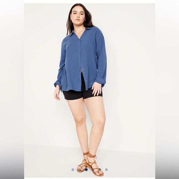 Crinkle Gauze Button Down Shirt - Picture 4 of 11